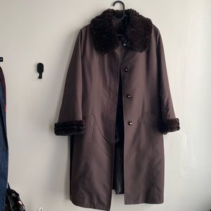 Colored fur long trench coat with separate inner fur zippered vest. Size S